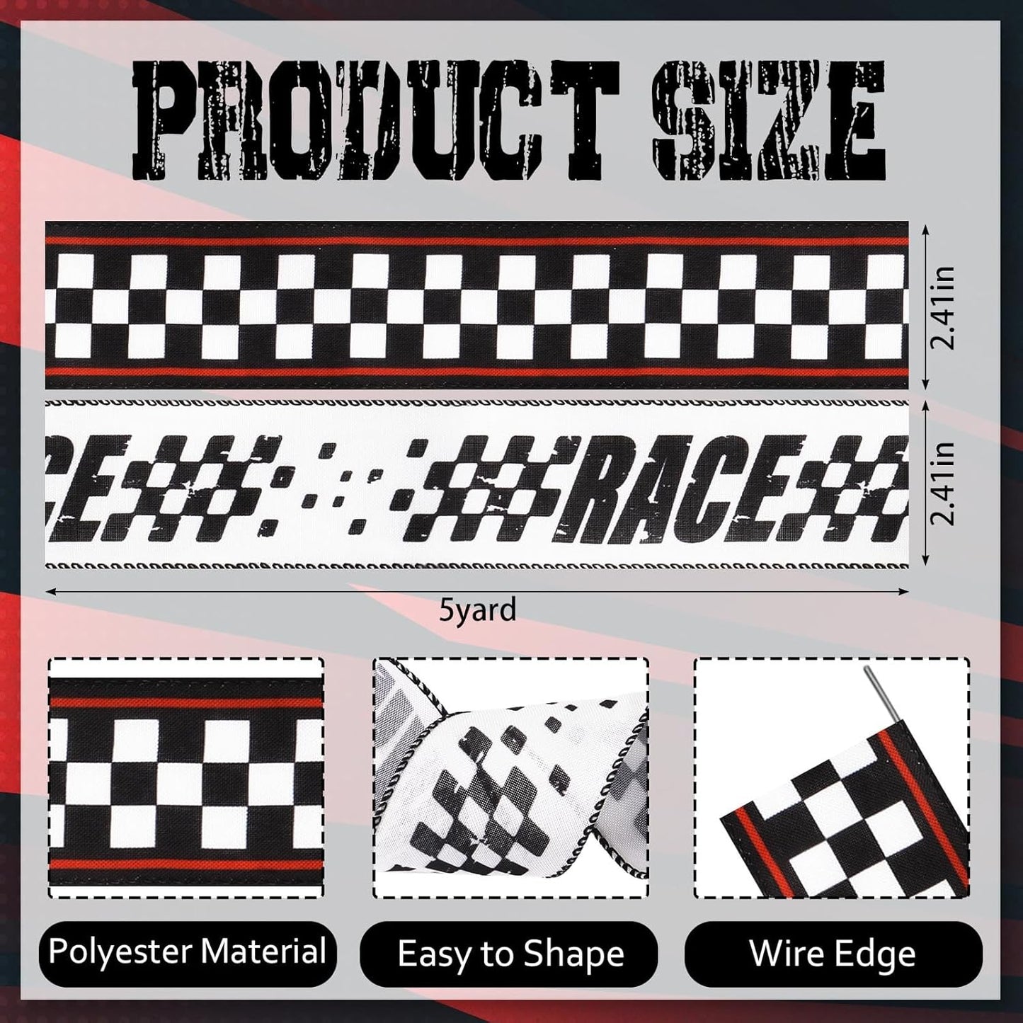 2 Rolls 2.5 Inch X 10 Yards Racing Car Theme Printed Ribbon for Crafts Wrapping Wreath Bows Black and White Checkered Flag Ribbon for Sport Team Birthday Party Home Decoration