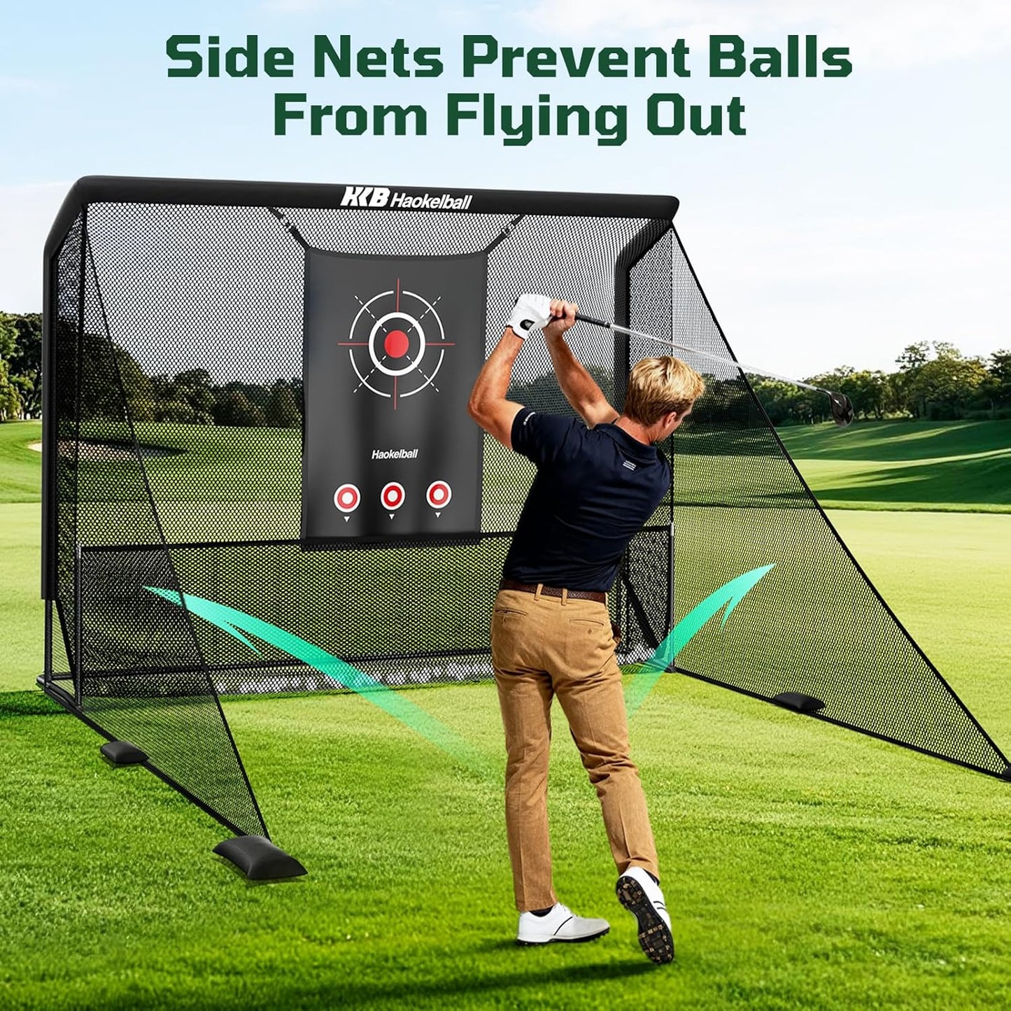 Haokelball Golf Practice Hitting Net for Driving Real Balls, Indoor Chipping Swing Training Nets with Impact Target, 10x7.5ft Heavy Duty Netting with Carry Bag for Backyard Outdoor Use