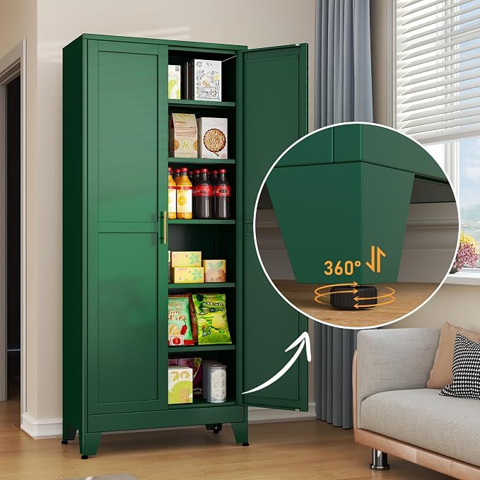 Green Metal Storage Cabinet, Kitchen Pantry Storage Cabinet - Image 4