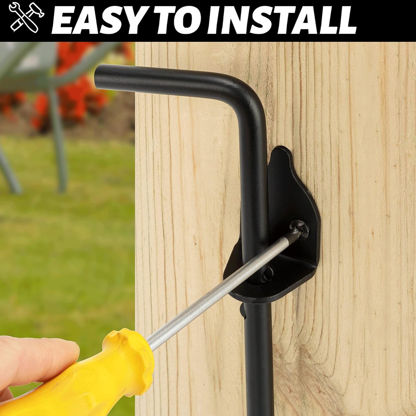 12" Heavy Duty Cane Bolt Gate Drop Rod Hardware Ground Latch for Wood PVC Vinyl Metal Fences Gates, Double Doors, Black Solid Steel -2 Pack