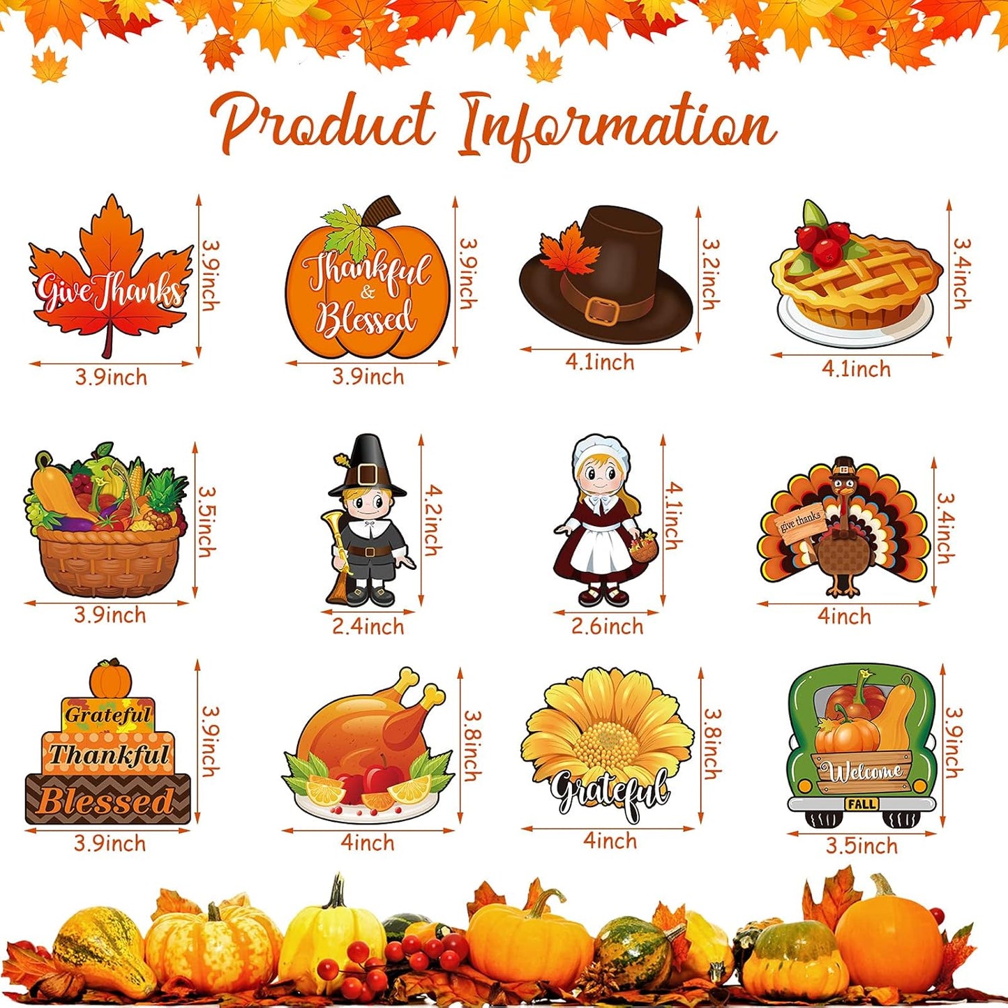 12 Pieces Thanksgiving Refrigerator Magnets Fall Magnets Autumn Holiday Magnets for Locker Fridge Home Decor (Turkey Style)