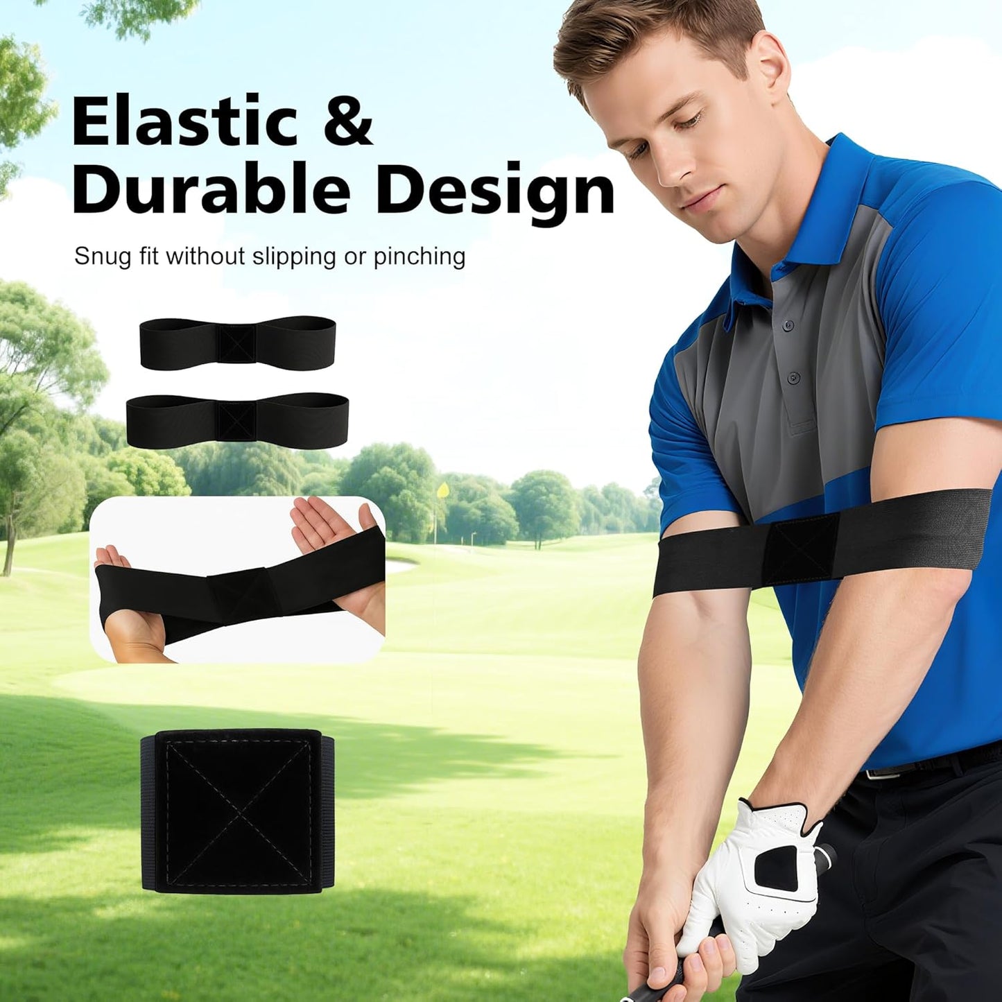 2 Pack Golf Swing Training Aid Swing Correcting Arm Band for Muscle Memory & Body Connection – Golf Trainer for Beginners, Left/Right-Handed Players (Black)