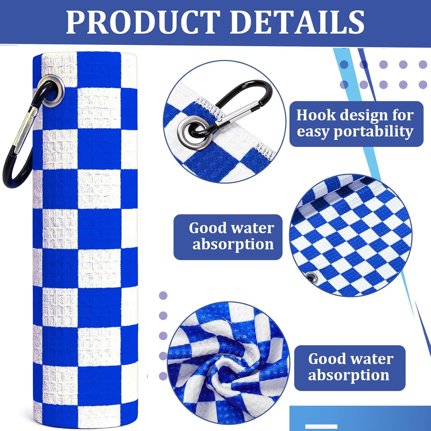 12 Pcs Golf Towels Bulk for Bags Microfiber Waffle Pattern Golf Towel with Clip 16'' x 16'', Ultra Absorbent Quick-Dry, Mini Tournament Yoga Fitness Men's Gifts(Sapphire Blue)