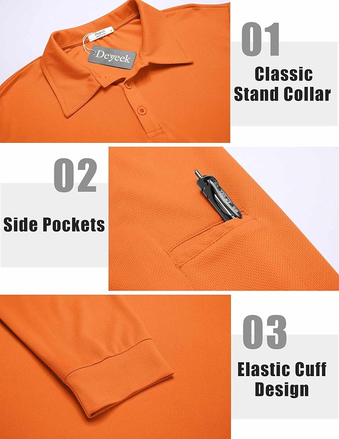 Deyeek Men's Polo Shirts Long Sleeve Golf Polo Shirts - Image 3