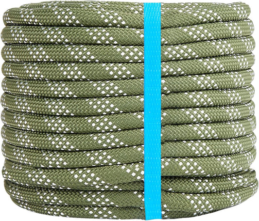 1/2 Inch 150ft Double Braided Polyester Arborist Rope, Heavy Duty Nylon Rope for Anchor, Tree Work, Cargo, Pulling, Sailing(ArmyGreen)