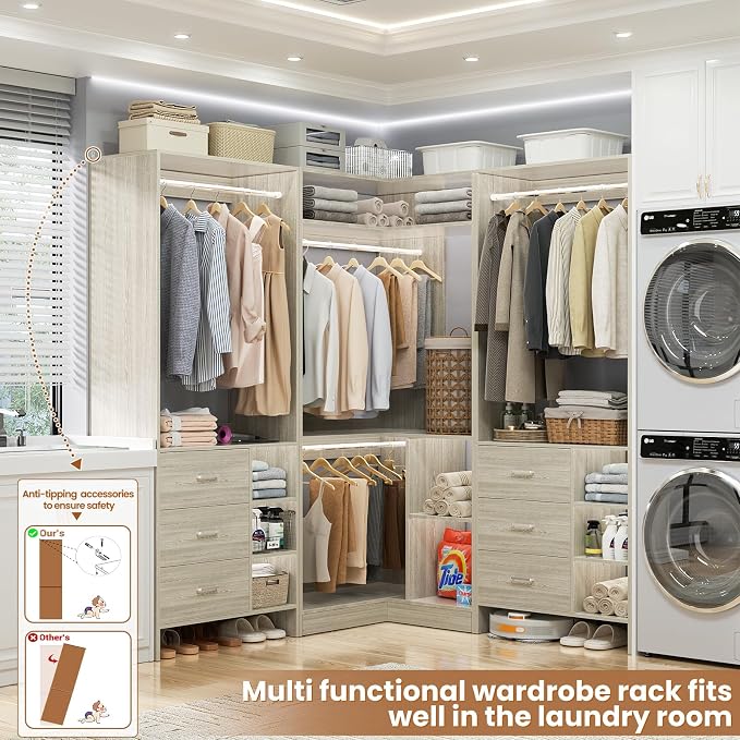 Aheaplus Closet System with 6 Drawers, 4 Hanging Rods & Corner Tower, Corner - Image 5