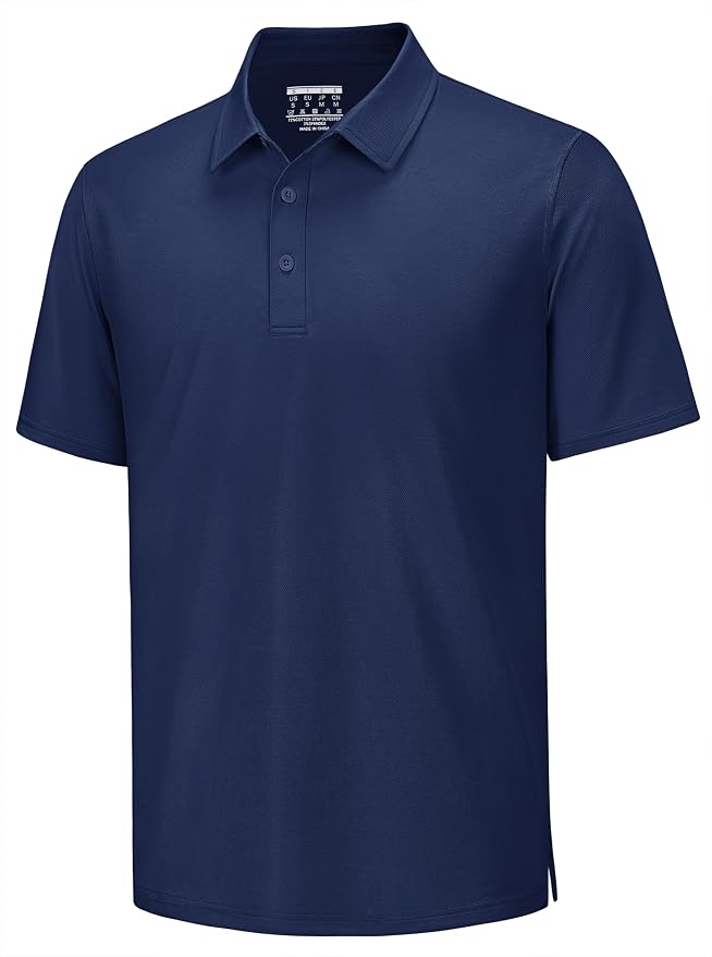 TACVASEN Mens Polo Shirts Short Sleeve Pique 3 Buttons Golf Polo Cooling by TACVASEN