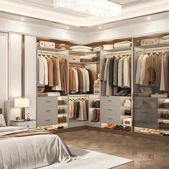 Aheaplus Closet System with 6 Drawers, 4 Hanging Rods & Corner Tower, Corner - Image 2