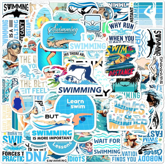 108 PCS Swimming Stickers, Waterproof Vinyl Swim Sports Decals for Water Bottles, Laptop, Skateboard, Helmet, Luggage, Cool Swimmer Accessories for Teens Girls Boys Adults Swim