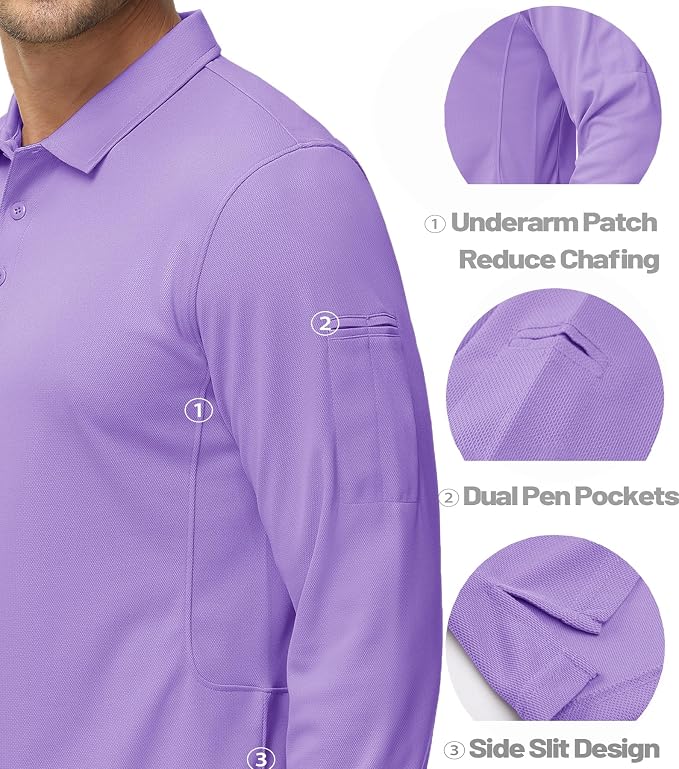 MAGCOMSEN Men's Polo Shirts 3 Button Quick Dry Performance Long Sleeve Tactical - Image 4