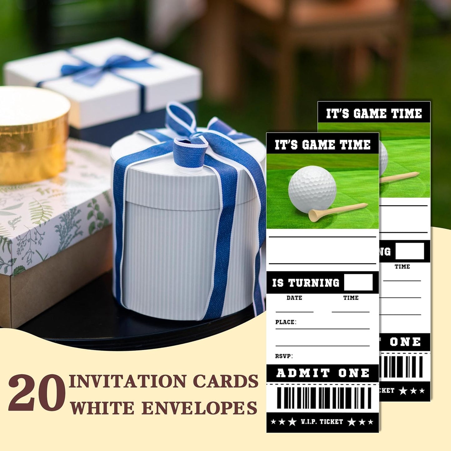 20 Golf Game Ticket Invite Cards-Golf Birthday Invitation with Envelopes for Teens kids Adults-Sports Birthday Cards-Party Favor & Supplies (3×8 inch)-A10