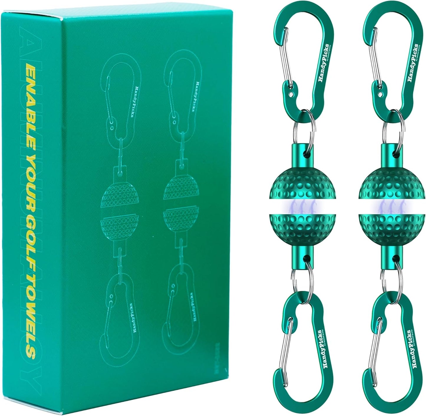 Handy Picks Magnetic Clip for Golf Towels, Original Mini Golf Ball Design, Industrial Neodymium Magnet for Strong Hold to Cart or Clubs, Essential Golf Accessory for Golf Lovers