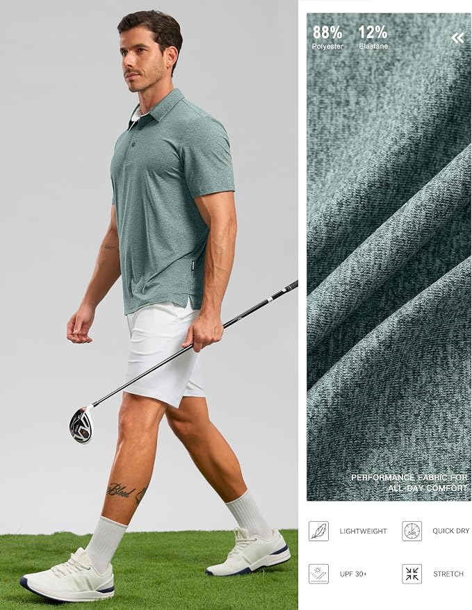 Golf Shirts Heather Polo Short Sleeve Dry Fit Lightweight Moisture Wicking - Image 5