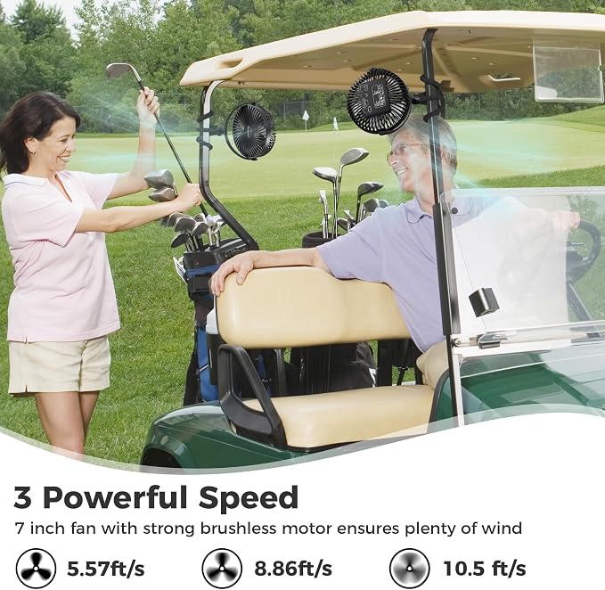 10000mAh Rechargeable Golf Cart Fan, 50H Run, Compatible - Image 5