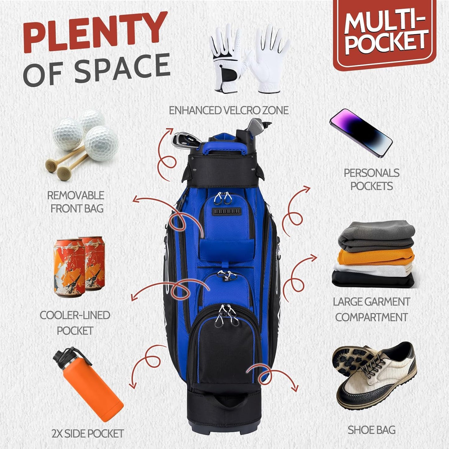 14-Way Golf Cart Bag Pro with Full Length Divider Top, Golf Bag for Men with Handles and Rain Cover