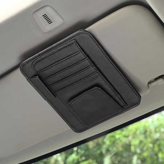 Auto Car Sun Visor Organizer, Multifunctional Auto Interior Accessories Storage Pocket Sun Visor Pouch for Card License Registration Document Pen Key Interior Accessories Pocket Organizer (Black)