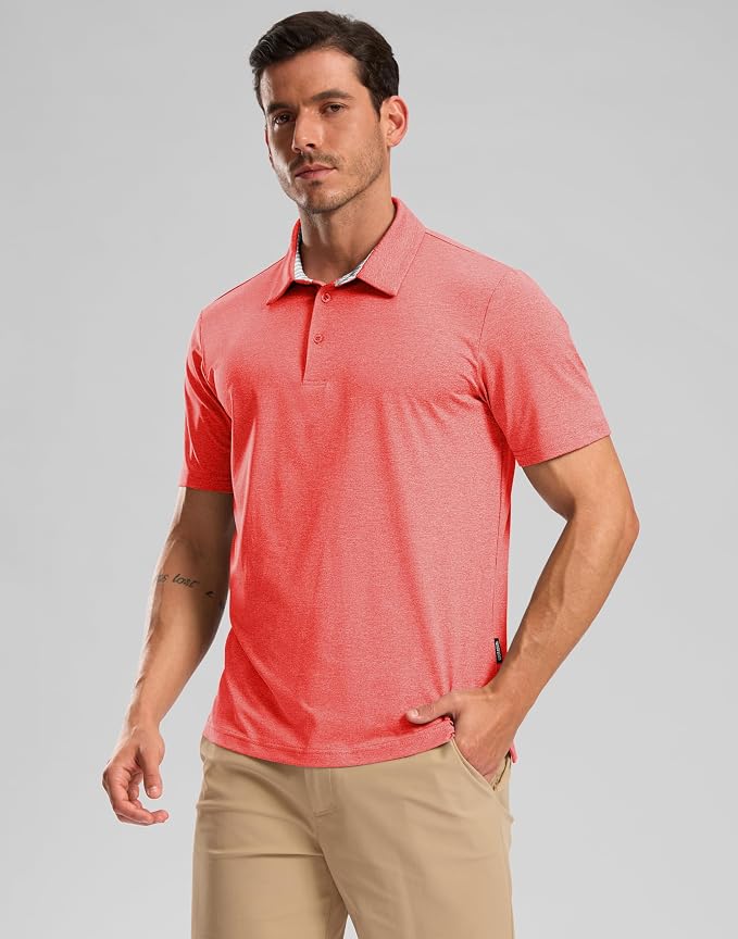 Golf Shirts Heather Polo Short Sleeve Dry Fit Lightweight Moisture Wicking - Image 2