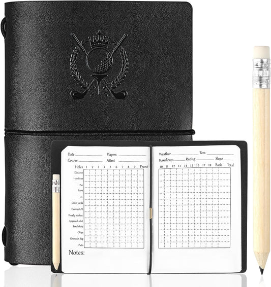 Archerest Golf Scorecard Book with Pencil, Waterproof Leather Golf Scorecard Notebook Log Journal Holder with Pages for Men Golfers, Sports and Outdoor Club Accessories