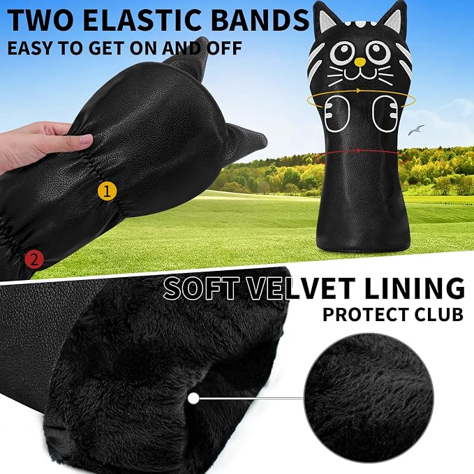 Golf Kitty Head Cover Golf Club White Leather Headcovers 1pc/4pcs Set Fits - Image 8