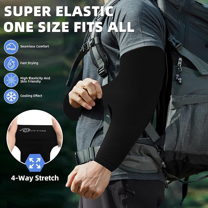 BHYTAKI UV Sun Protection Arm Sleeves, UPF 50 Sports Cooling Arm Compression - Image 3