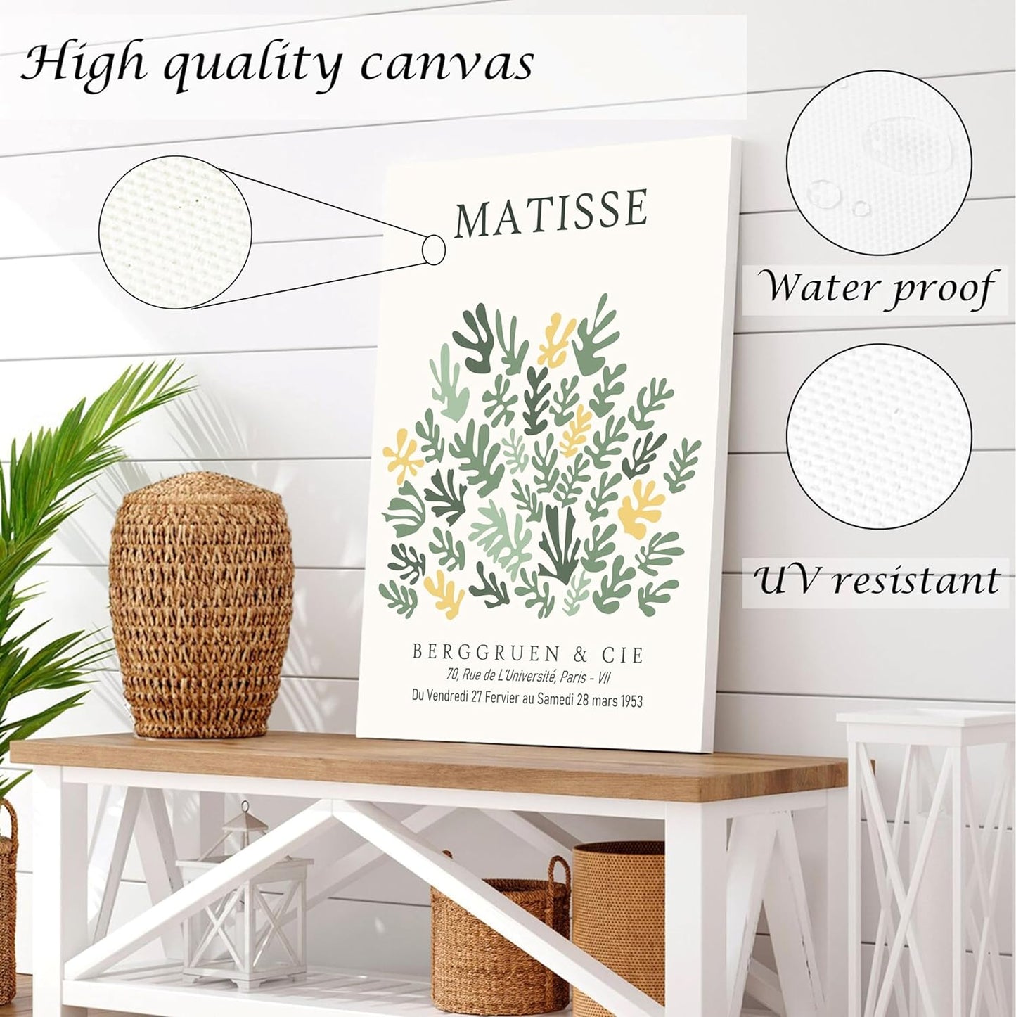Induslyfe Large Framed Green Wall Art Canvas Decor Set of 3, Matisse Wall Art Framed Prints Posters Mid Century Modern Art, Aesthetic Floral Botanical wall art for bedroom, living room bathroom 18x24