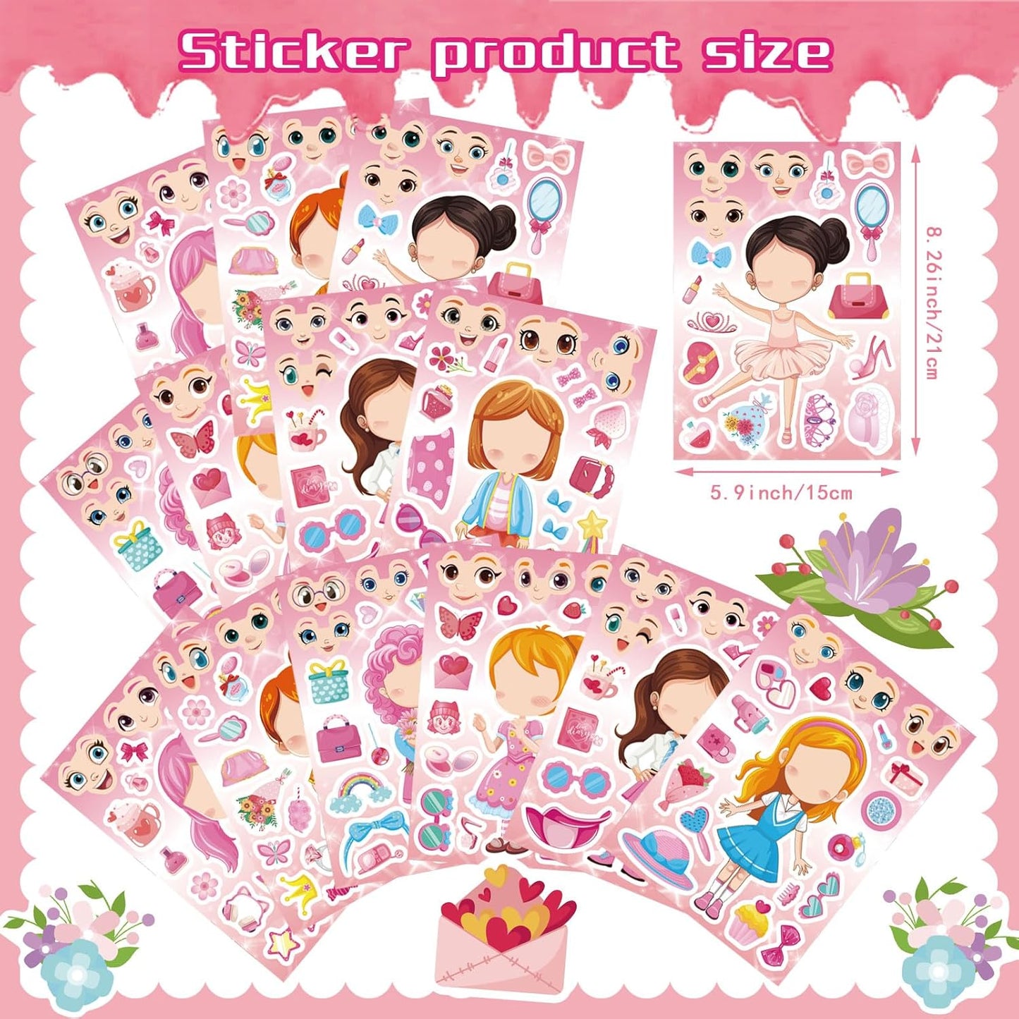 24 Sheets Make a face and Dress Up Stickers for Girls, Make Your Own Beautiful Girl Stickers, Classroom Rewards Age 3+ Birthday Gift, Art Craft, Party Favor Supplies