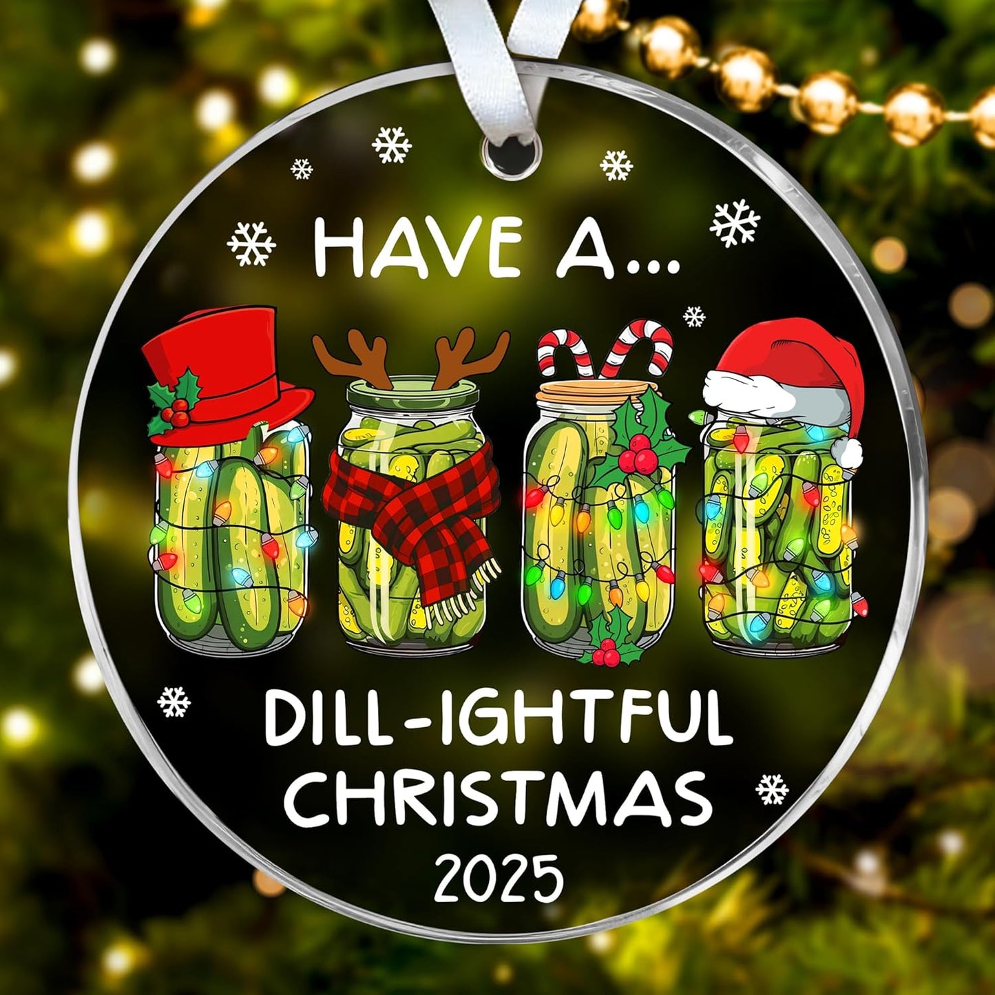 HEXMOZ Christmas Pickle Ornament 2025 - Funny Pickles Gifts for Pickle Lovers, Pickles Themed Gifts for Women Men, Gag Gift Ideas - Acrylic Ornaments for Christmas Tree Decoration