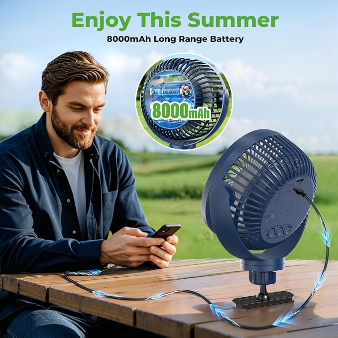 10L0L Golf Cart Fan with Magnetic Mount & 56Hrs Runtime - 8000mAh Battery - Image 5