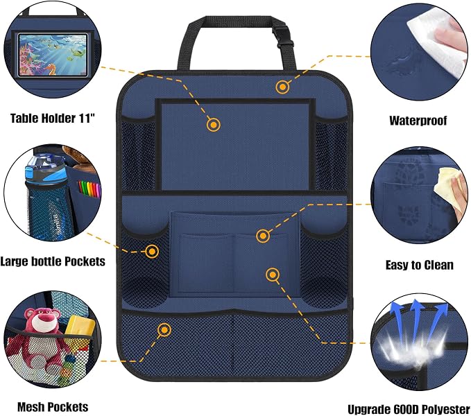 Car Backseat Organizer with 11" Table Holder, 10 Storage Pockets Seat Back - Image 2