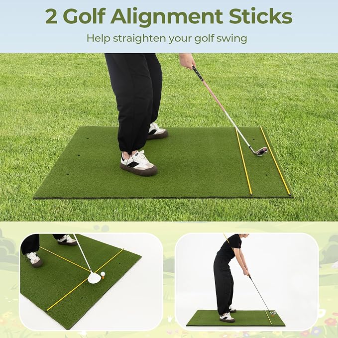 Goplus Golf Mat, 5x3ft/5x4ft Golf Hitting Mat 20/25/27/32mm Thick w/2 Alignment - Image 3