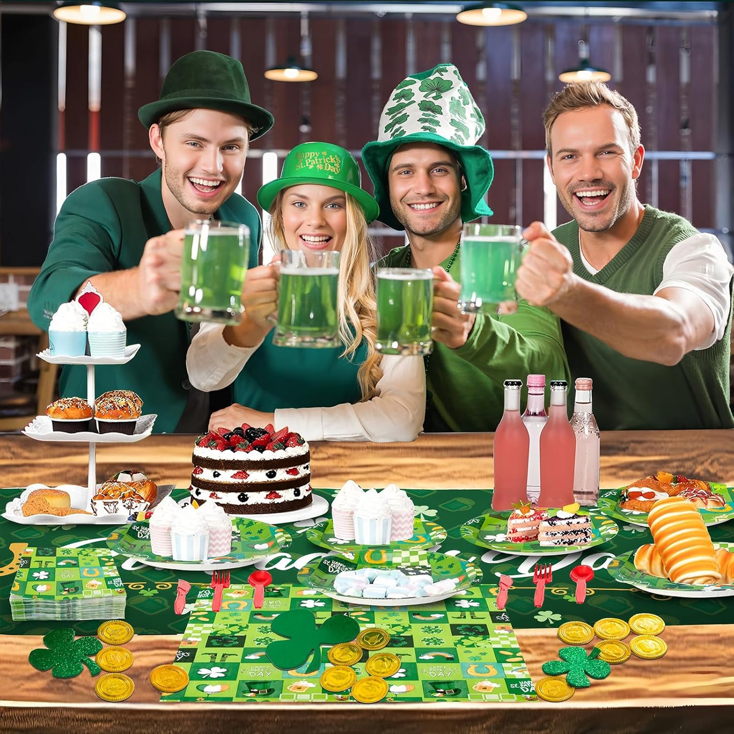 180Pcs St Patricks Day Party Supplies Paper Plates and Napkins Serve 60 Disposable Tableware Set for Birthday Party Decorations Game Day Family School Holiday Sports Events