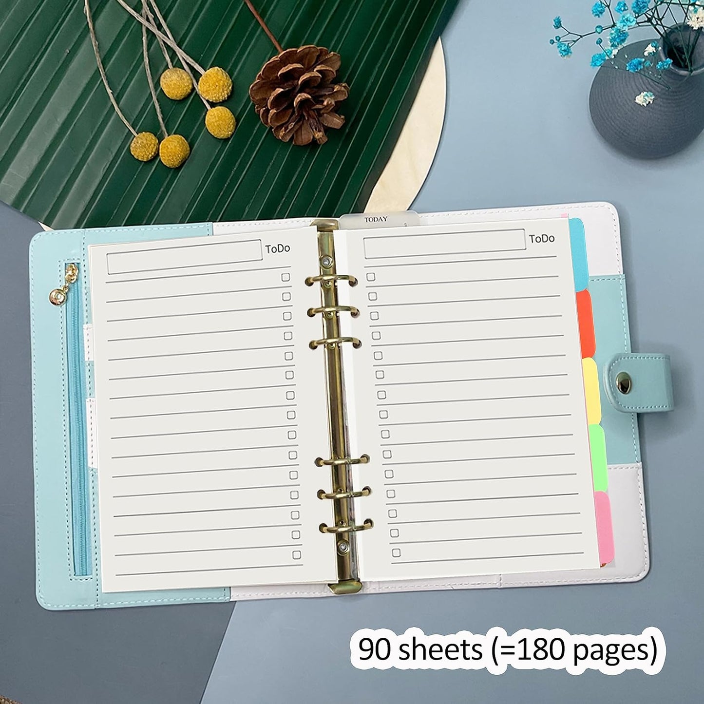 Harphia A5 6 Holes Binder Refill Value Set, 90sheets to do list loose leaf paper with sticker and divider, todo planner insert with binder pocket for A5 binder 6 holes refillable notebook,005da5todo