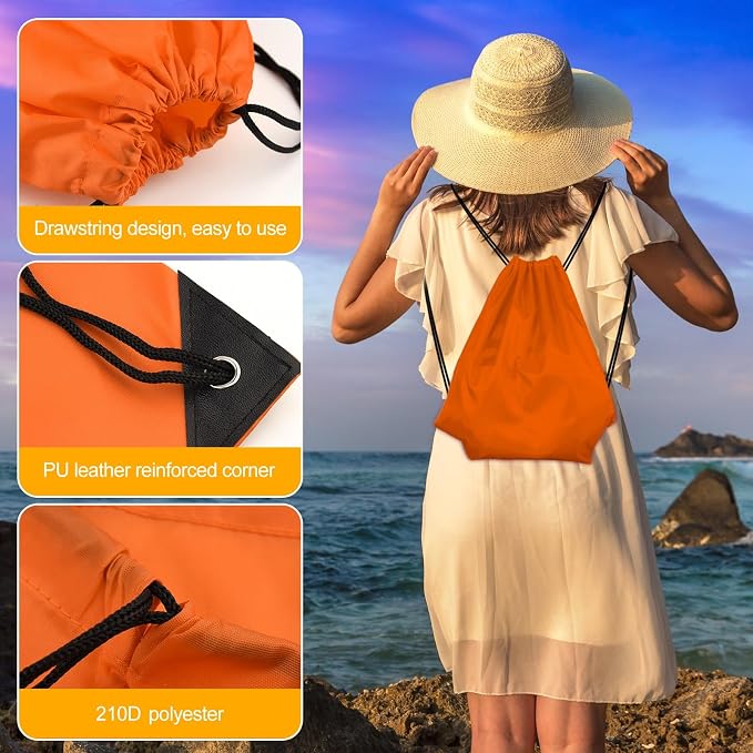 KUUQA 2Pcs Orange Drawstring Backpack Bags Cinch Sack Bulk String Backpack - Image 2