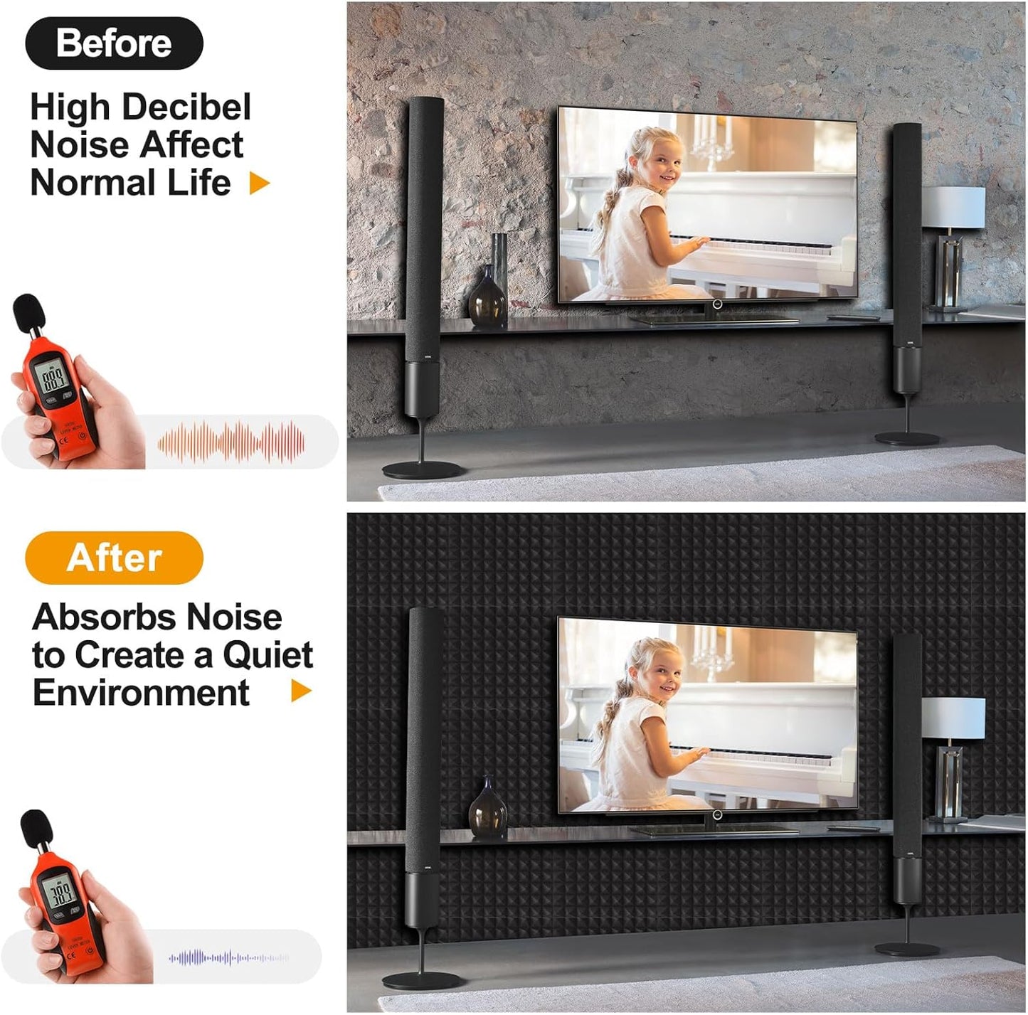 24 Pack Sound Proof Foam Panels Studio Acoustic Foam Panels,1" X 12" X 12"Soundproof Wall Panels,Fire-Proofed Pyramid Soundproofing Wedges,Acoustic Treatment Foam for Home -Black