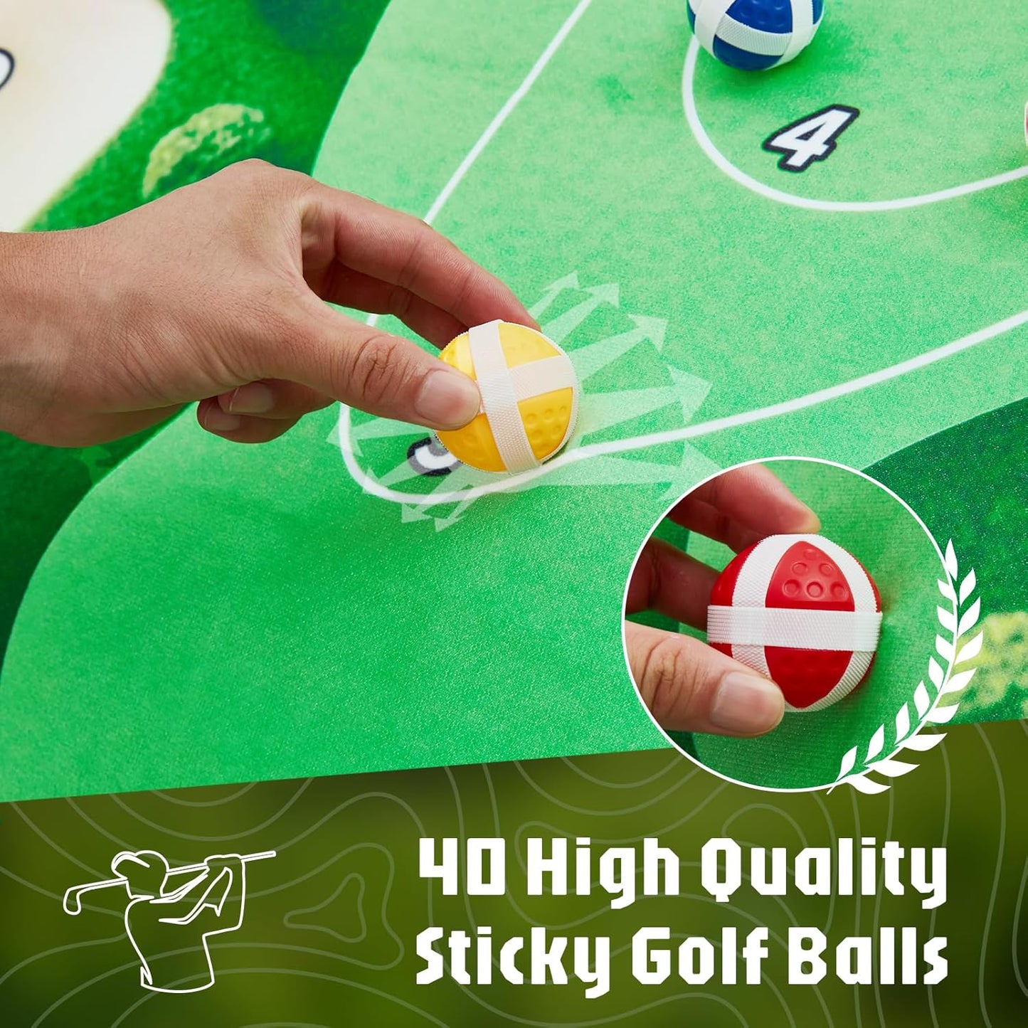 2-in-1 Portable Golf Chipping Game Set Adjustable Golf Practice Mat with 3-Level Golf Clubs 40 Sticky Balls for Indoor Outdoor Training Playing Chipping Golf Game Practice for Golfers 6FT × 6FT