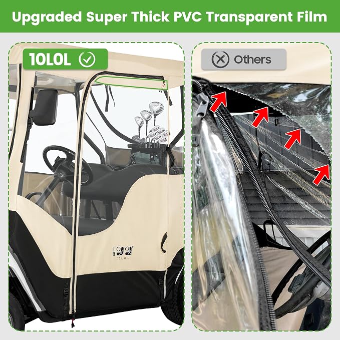 10L0L Golf Cart Enclosure Fit for 2 Passengers EZGO TXT RXV, 600D Waterproof - Image 4