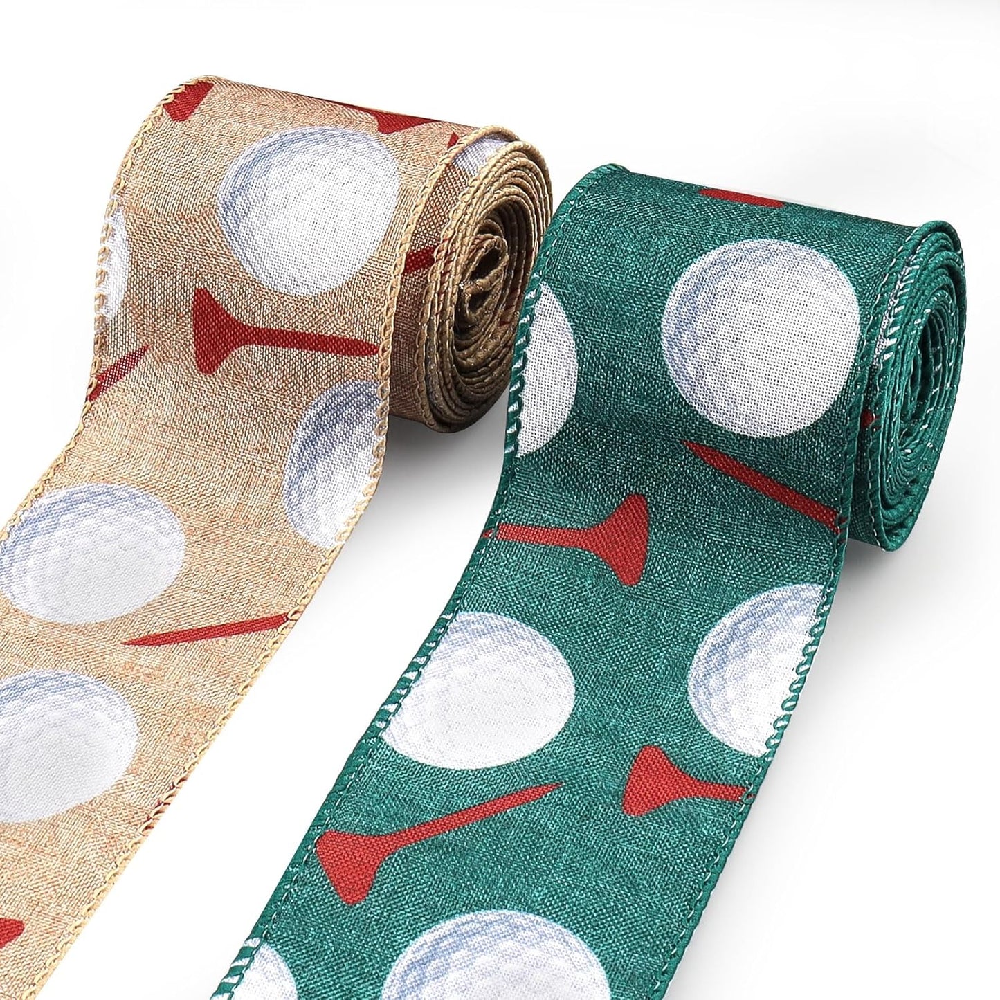 2.5''x 10 Yards Golf Ball Wired Ribbon for Wreath Bows DIY Crafts Golf Tees Ribbon Sports Ball Burlap Ribbons for Wrapping Cheerleaders Party Home Decoration