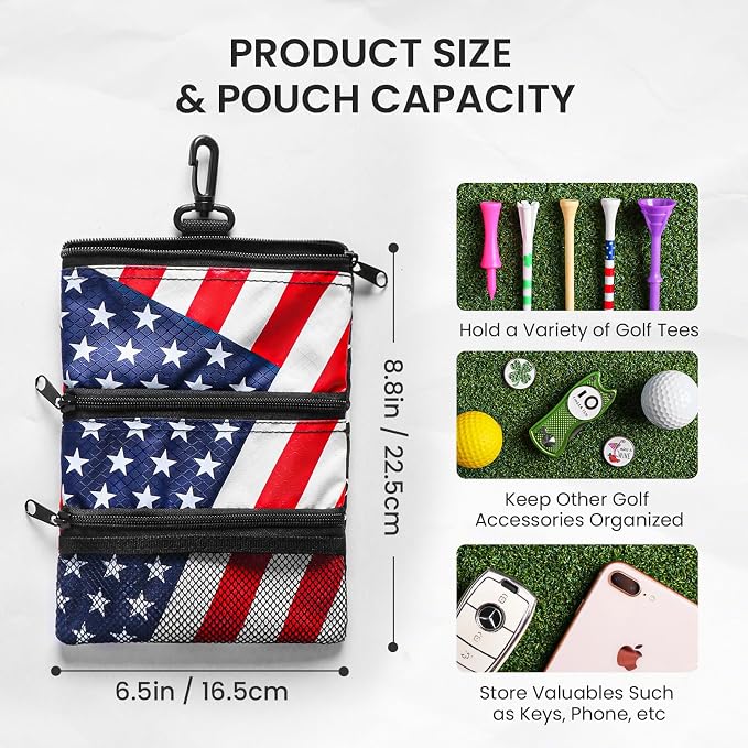 Golf Bag Accessories Valuables Pouch Bags Multi Pocket Zipper Hook - Image 3