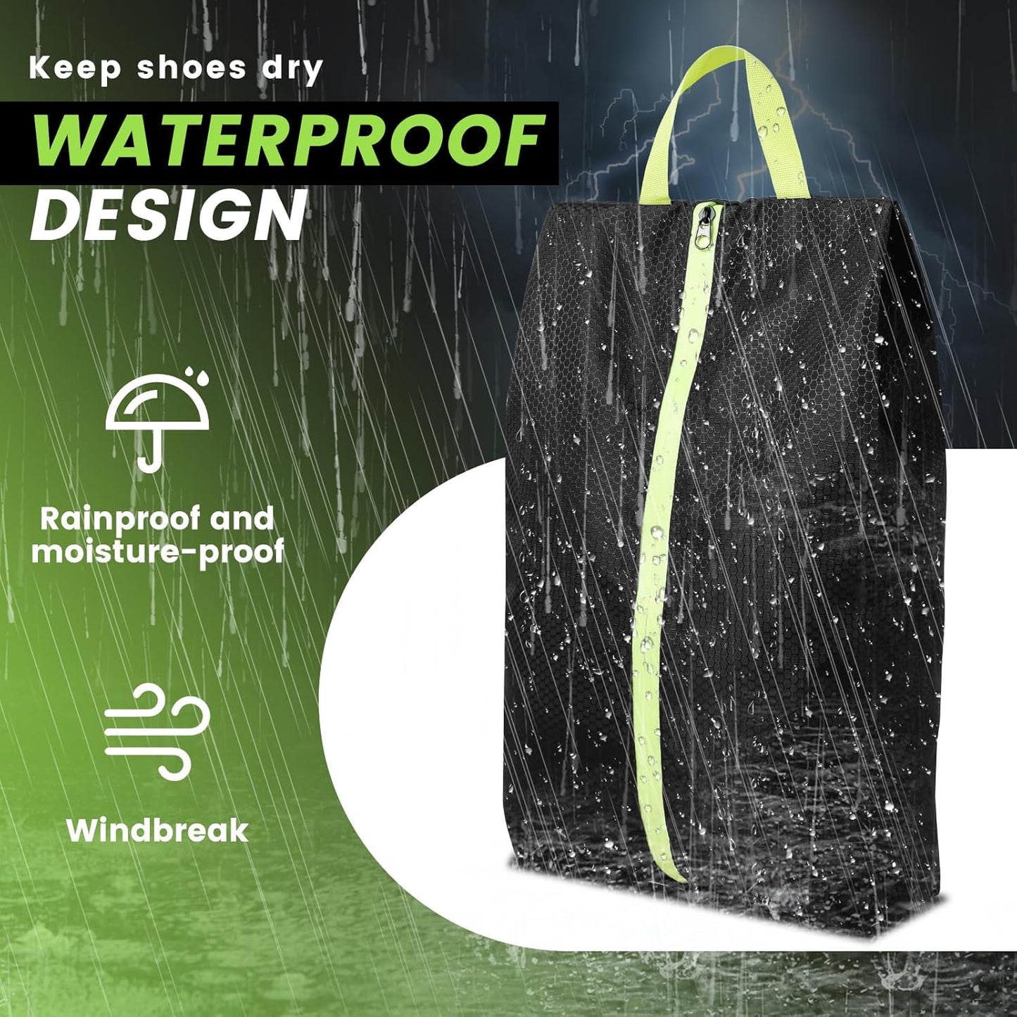 2 Pack Travel Shoe Bags, Soccer Cleat Bag Smell Proof for Sports, Water Resistant Odor Absorbing Golf Shoe Organizer for Sports Travel Work, Black