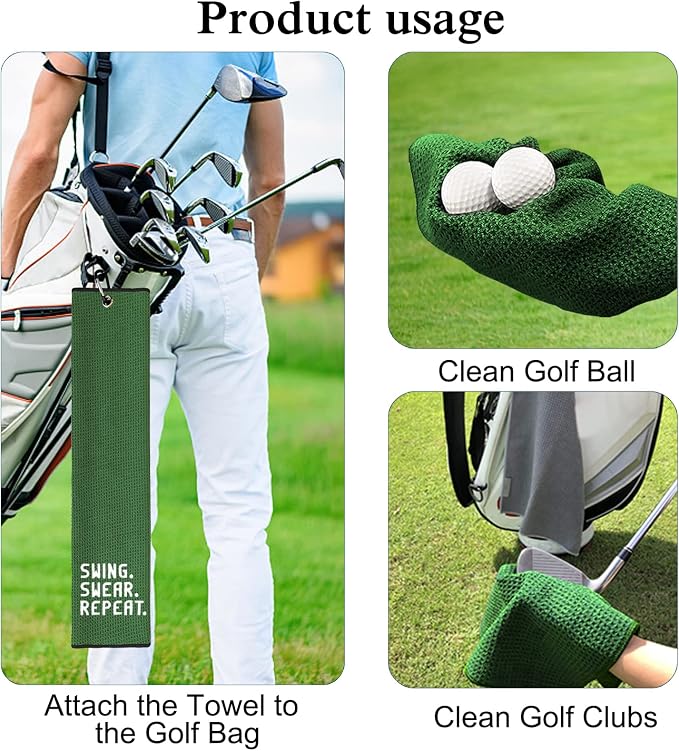 DYJYBMY Swing Swear Repeat Funny Golf Towel, Embroidered Green Golf Towels - Image 5