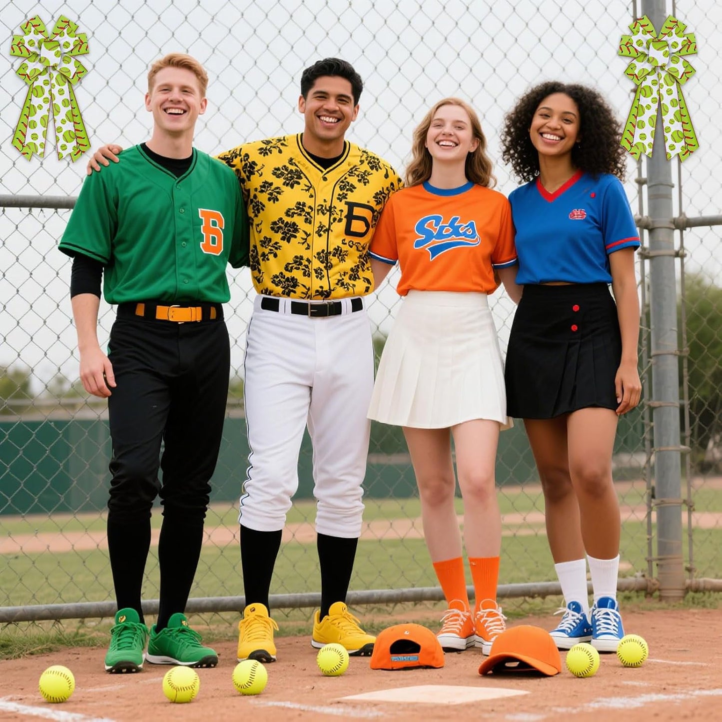 2 Rolls 10 Yards Softball Ribbons Green Yellow Wired Edge Burlap Ribbons for Crafts Sport Stitching Fabric Ribbon for Cheerleading Wrapping Wreath Sport Team Party Home Decoration 2.5Inch