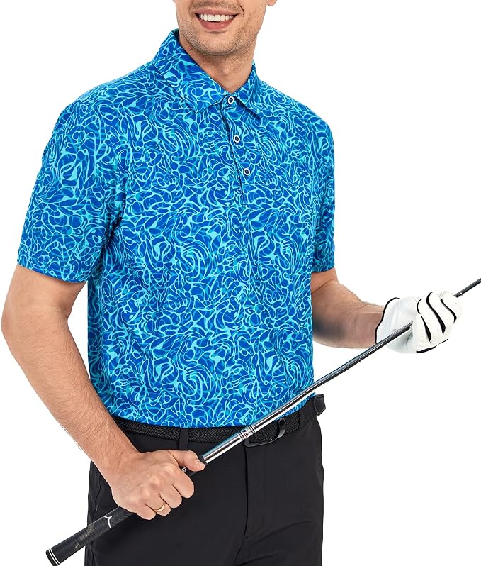 Esabel.C Golf Shirts for Men Dry Fit Performance Short Sleeve Print Moisture - Image 5
