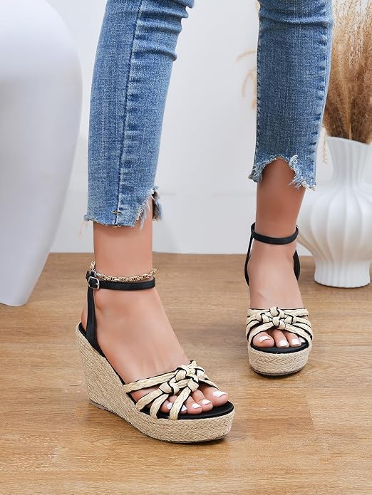 Open Toe Wedge Sandals for Women Espadrilles Platform Braided Strappy Sandals - Image 7