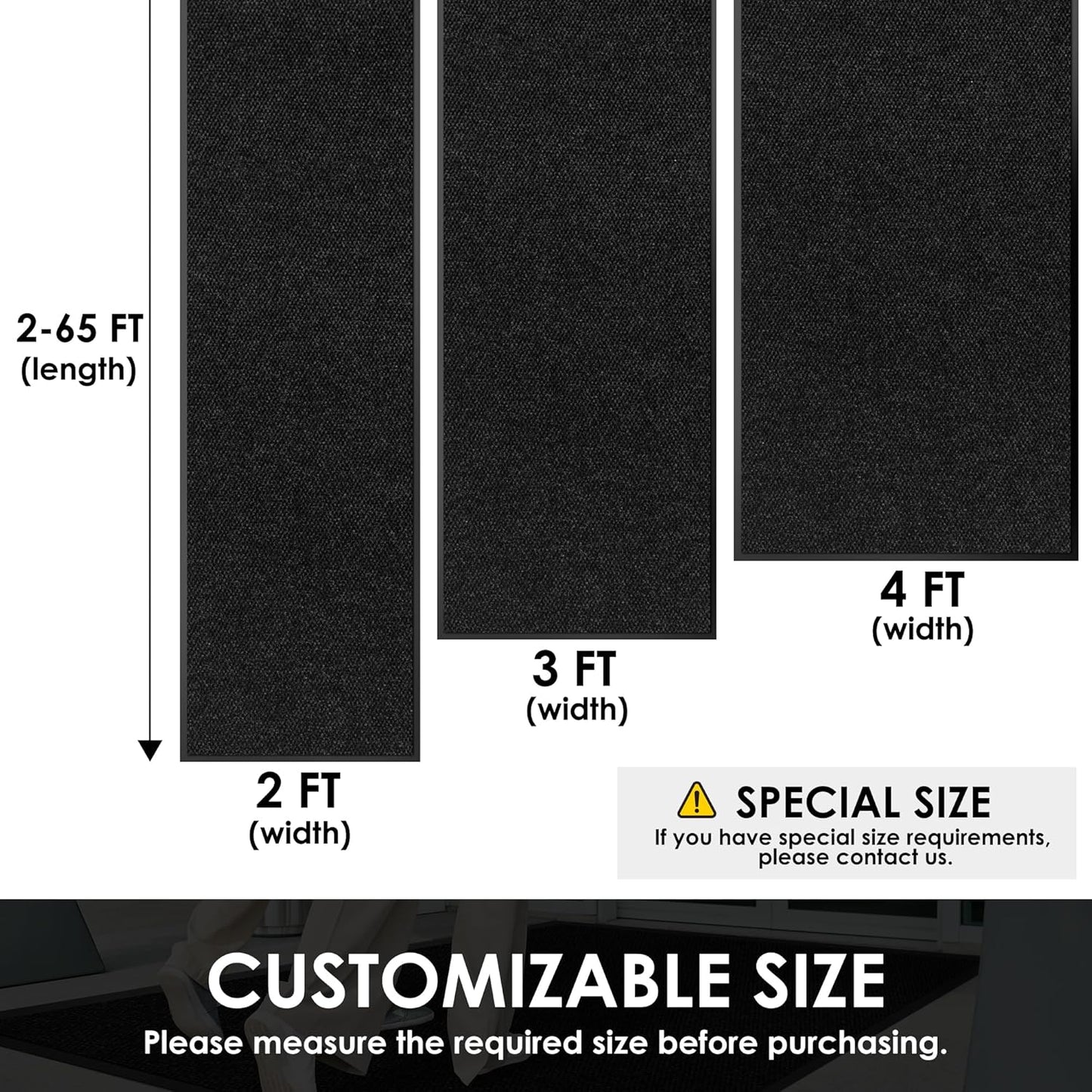 3′ x 5′ Front Door Mat Indoor Outdoor Entrance, Commercial Floor Mat Heavy Duty Dirt Trapper Entryway Doormat, Custom Size Non Slip Rubber Backing Welcome mat, Door Mat for High Traffic Area