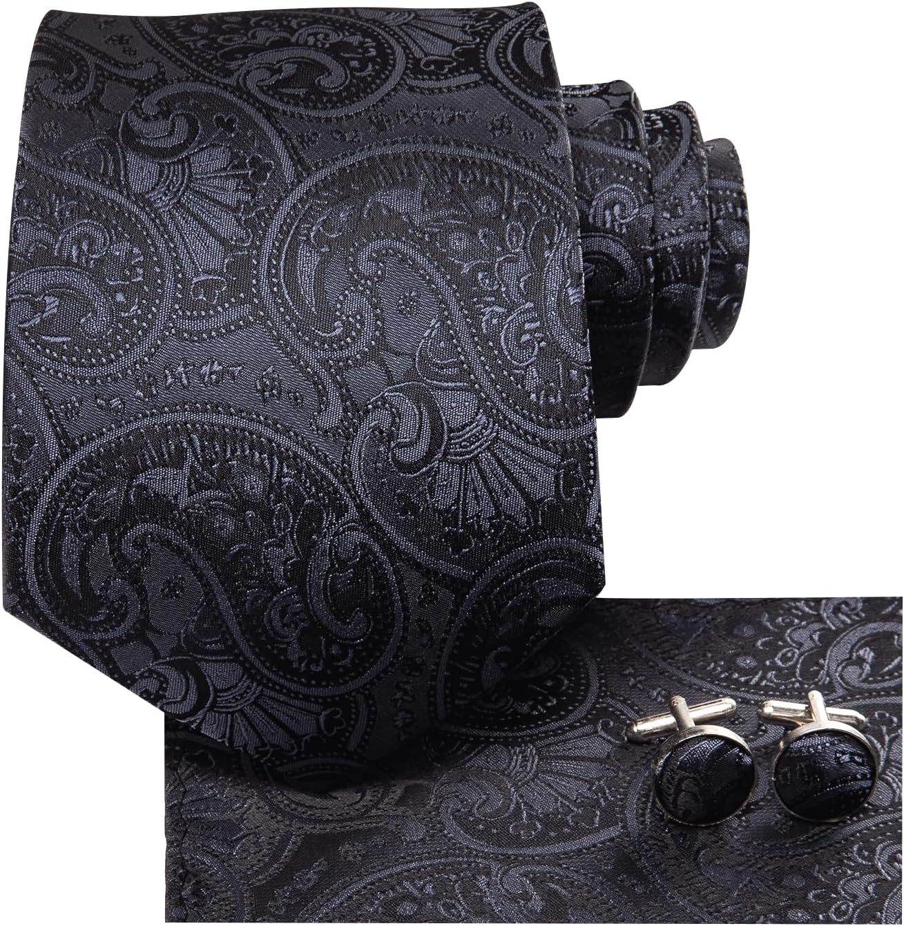 Hi-Tie Men 63inches Tie Set Extra Long Necktie Paisley Tie Pocket Suqare Cufflinks Big and Tall Men Tie