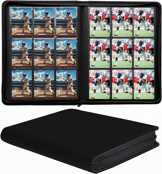 9-Pocket Zippered Trading Card Binder, 864 Pockets Double-Sided Side-Loading Card Organizer Album, PU Leather Card Holder Protector for MTG, TCG, Sports Cards (Black)