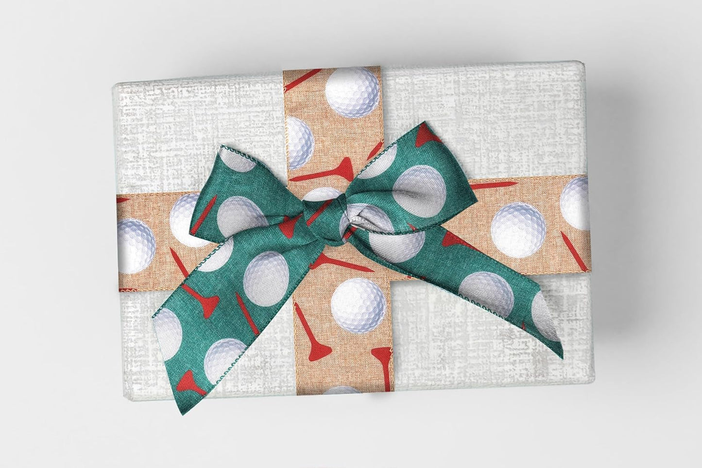 2.5''x 10 Yards Golf Ball Wired Ribbon for Wreath Bows DIY Crafts Golf Tees Ribbon Sports Ball Burlap Ribbons for Wrapping Cheerleaders Party Home Decoration