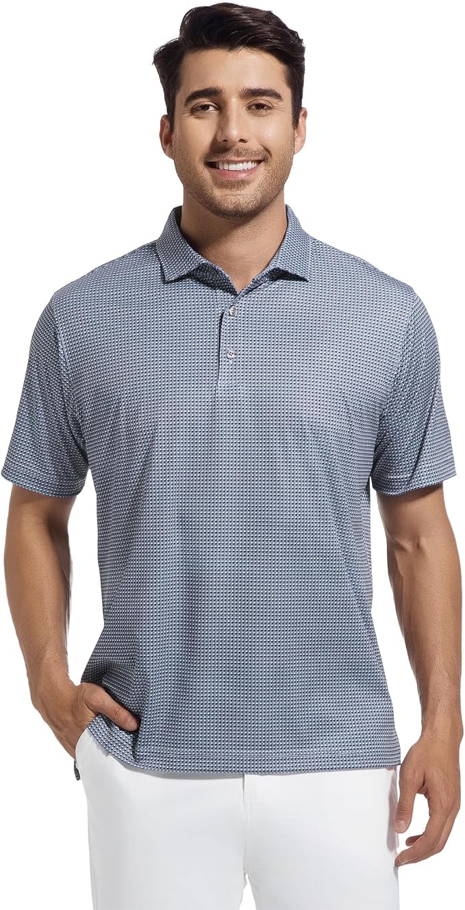 Alex Vando Mens Golf Shirt Moisture Wicking Classic Print Golf Shirts - Image 3