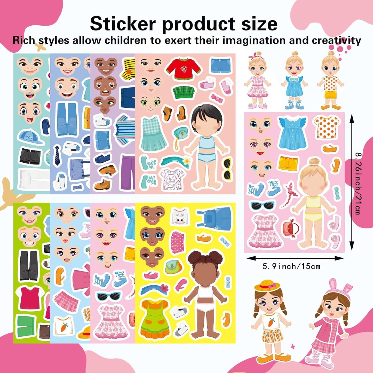 24 Sheets Make a Face and Dress Up Stickers for Girls Boys, Make Your Own Stickers for Kids Toddlers, Preschool Children Crafts Party Favor, Rewards, Art Craft, Birthday Gift