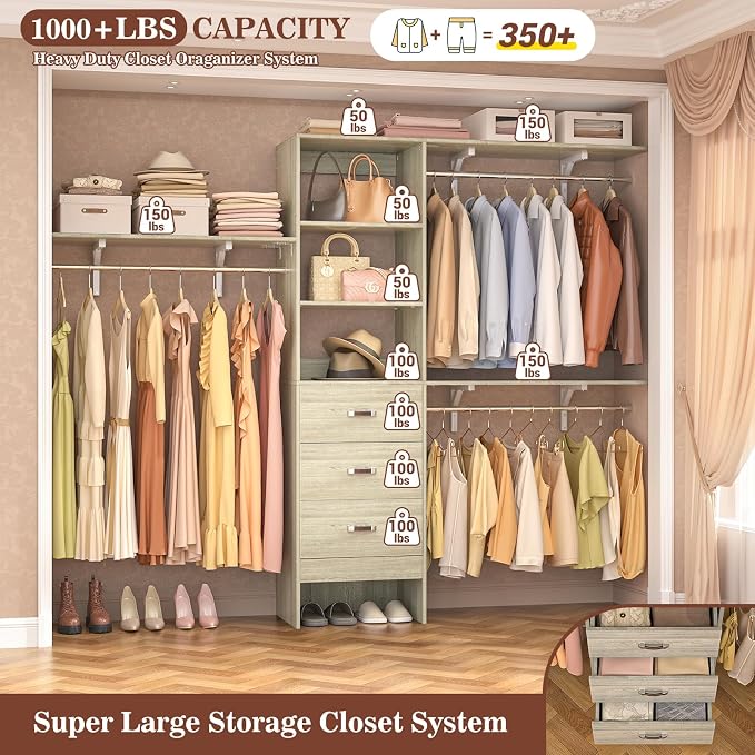 8FT Closet System, Wall Mount Bedroom Wardrobe - Image 3